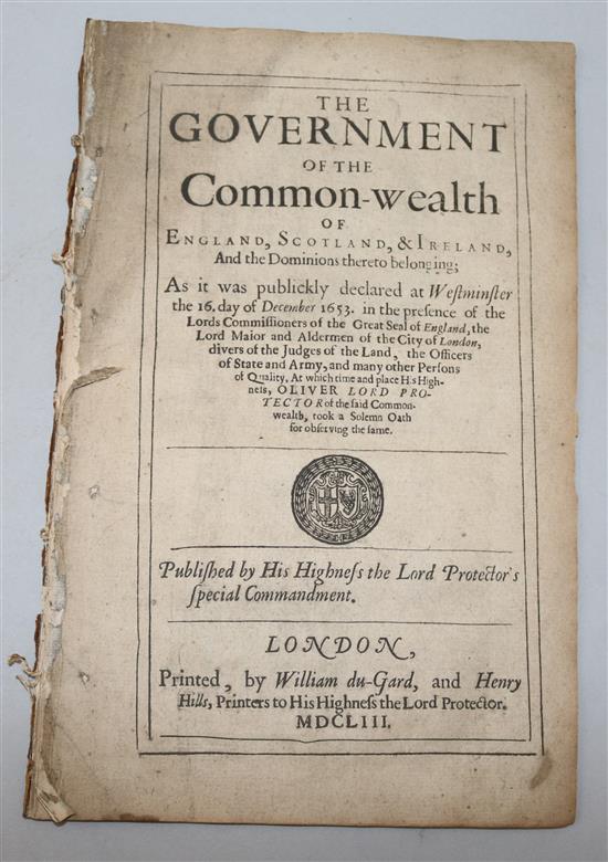 Cromwell, Oliver. The Government of the Commonwealth of England, Scotland and Ireland,